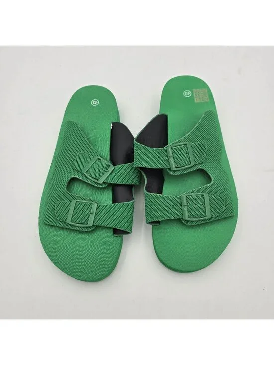 Green Slide Sandals women’s Size 43 Double Buckle Casual Slip-On Green Synthetic - Picture 1 of 4